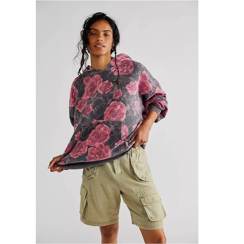 Free People We the Free It’s A Vibe Printed Hoodie Sweatshirt Floral Camo M